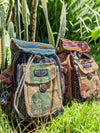 One of a Kind Mini Backpack showing external pockets and adjustable cotton straps