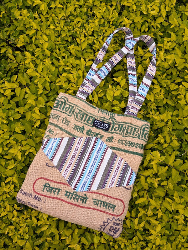 One of a Kind Mini Tote - Upcycled Rice Bag Bag