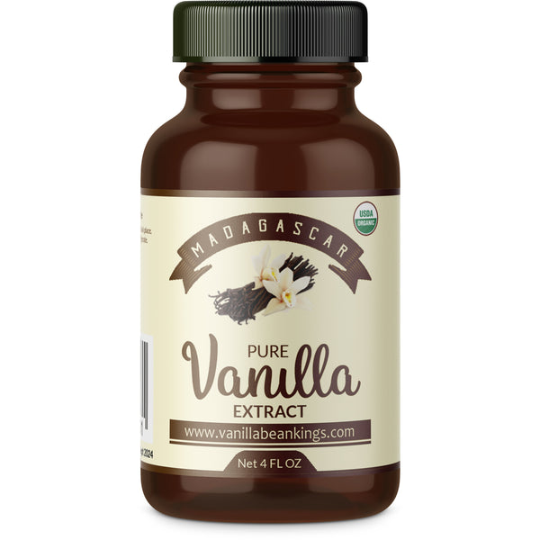 Bottle of Madagascar Pure Vanilla Extract on a white background