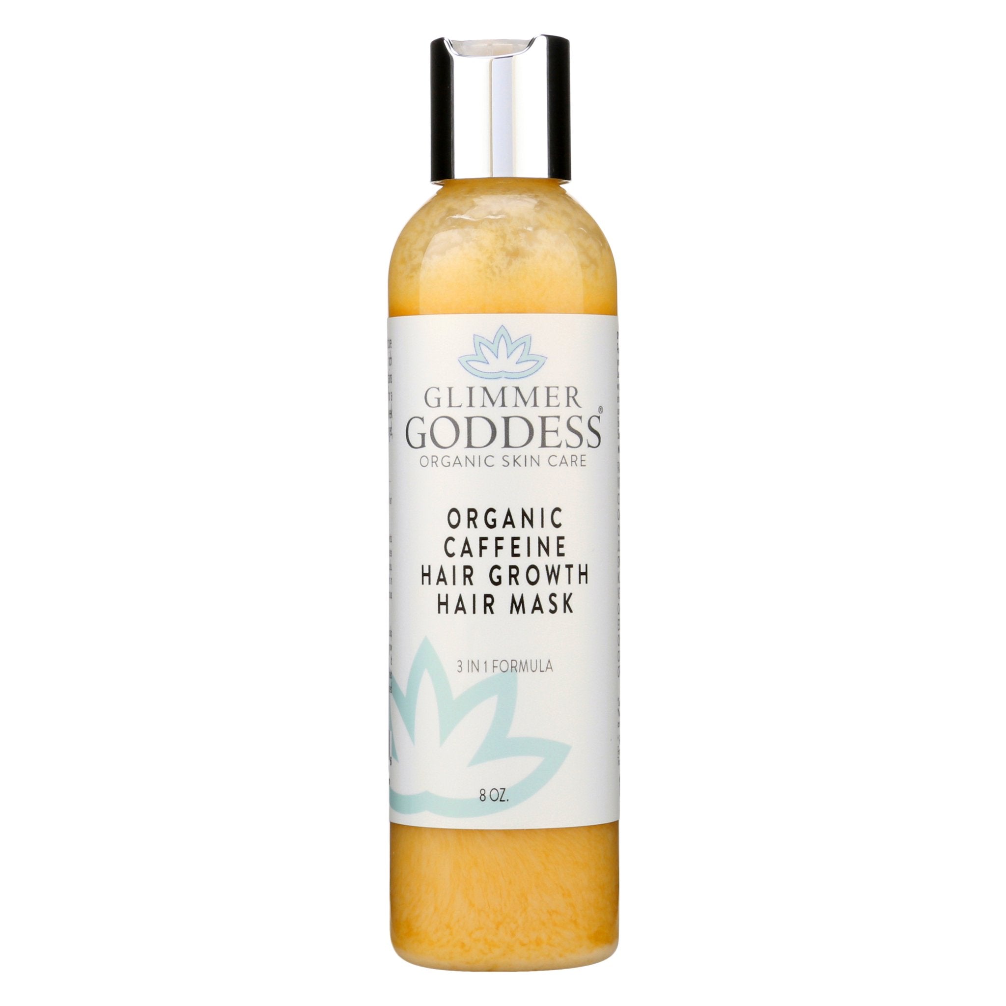 Glimmer Goddess Organic Caffeine Hair Growth Mask jar for deep conditioning and follicle stimulation