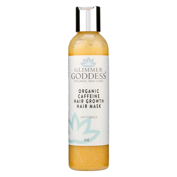 Glimmer Goddess Organic Caffeine Hair Growth Mask jar for deep conditioning and follicle stimulation