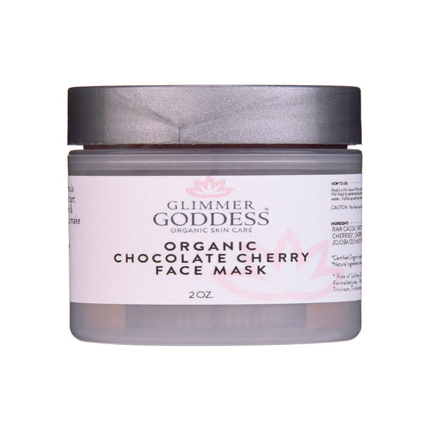 Glimmer Goddess Organic Chocolate Cherry Anti-Aging Face Mask product jar close-up