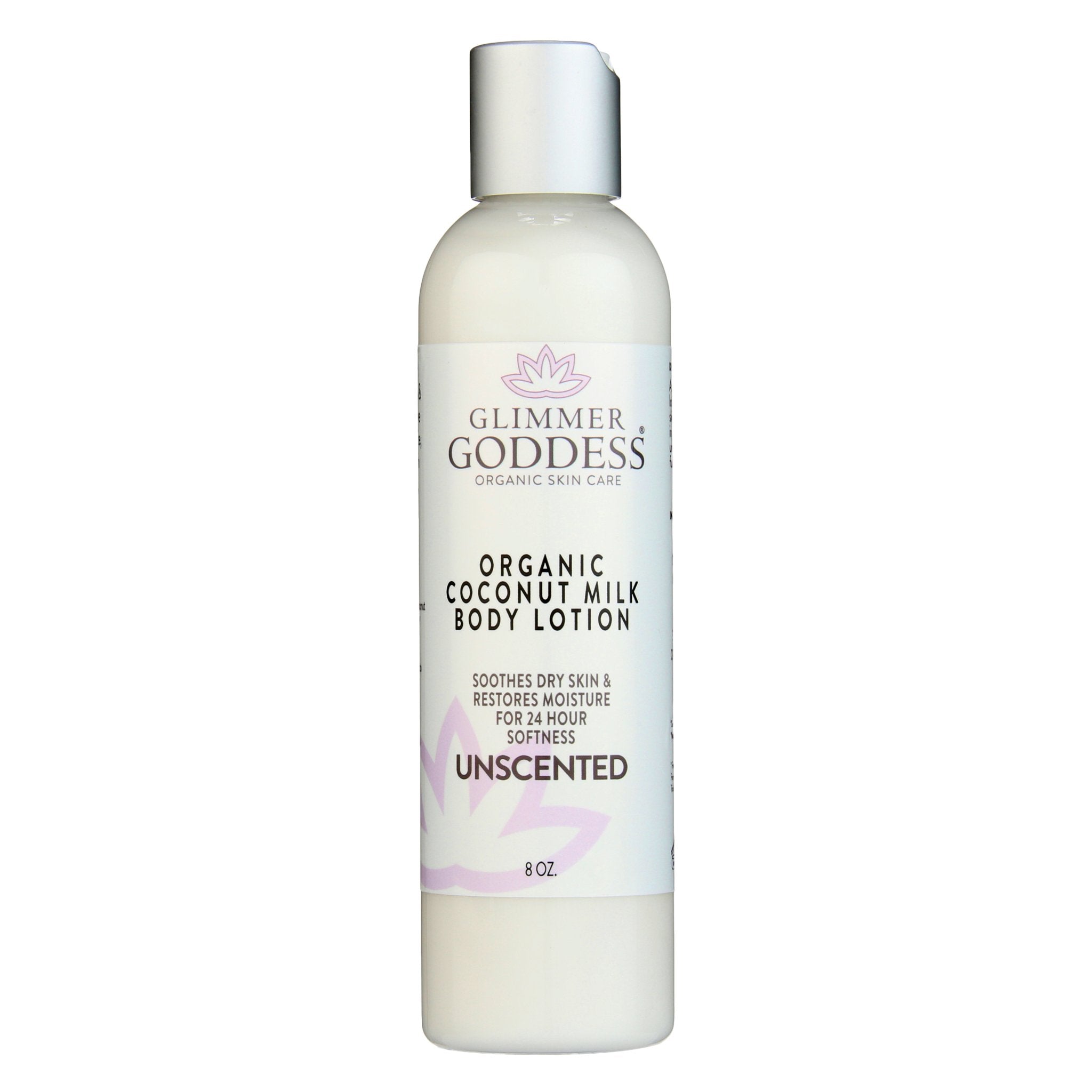Close-up of organic coconut milk body lotion texture showing creamy, lightweight consistency