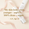 Glimmer Goddess triple peptide serum bottle showing GHK-Cu and hyaluronic acid formula for smoother skin