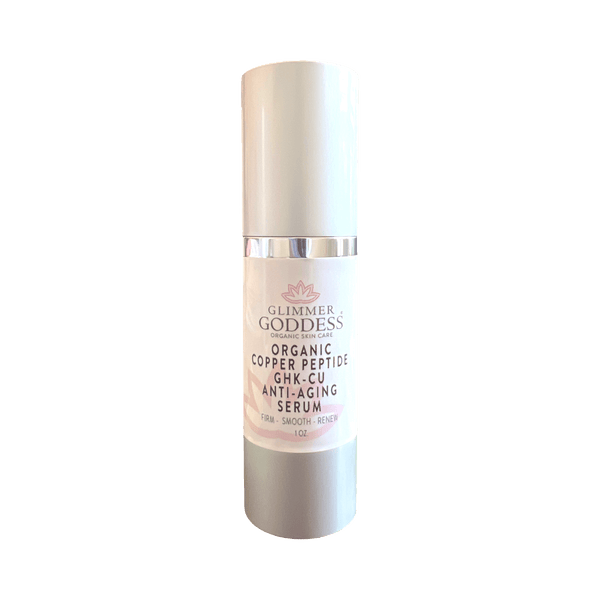 Glimmer Goddess organic copper peptide serum with GHK-Cu, Argireline and Matrixyl 3000 for firming and wrinkle reduction