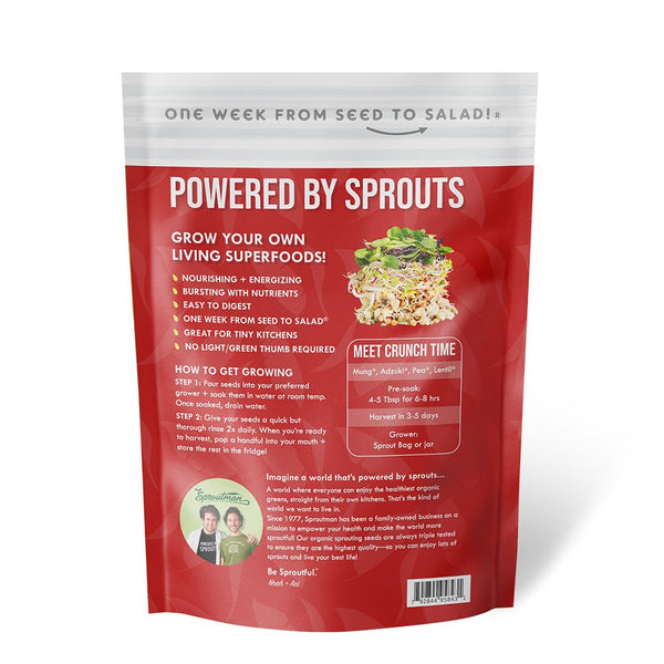 Organic Crunch Time Sprouting Seed blend of adzuki, mung, lentil and pea seeds
