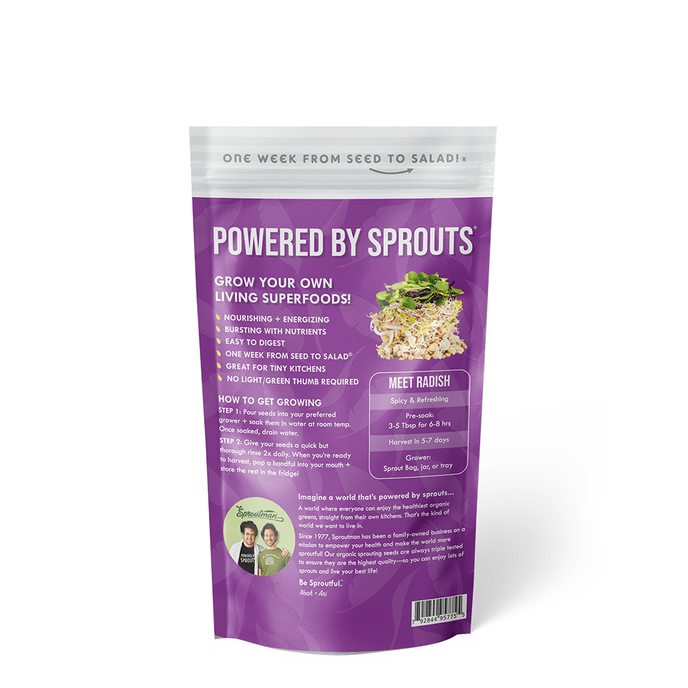Organic Radish Sprouting Seed from Sproutman, product packaging detail
