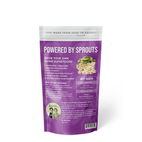 Organic Radish Sprouting Seed from Sproutman, product packaging detail