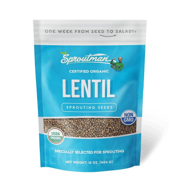 Organic Lentil Sprouting Seed from Sproutman, front view of the product