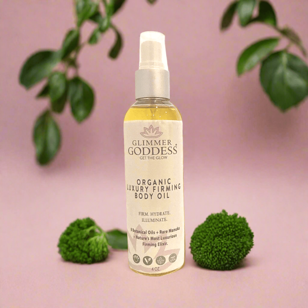 Glimmer Goddess luxury firming body oil 4 oz — vegan anti-aging treatment handcrafted in Texas