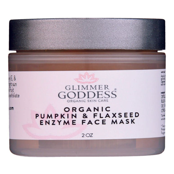 Organic Pumpkin Flaxseed Enzyme Face Mask by Glimmer Goddess in a glass jar on a neutral background