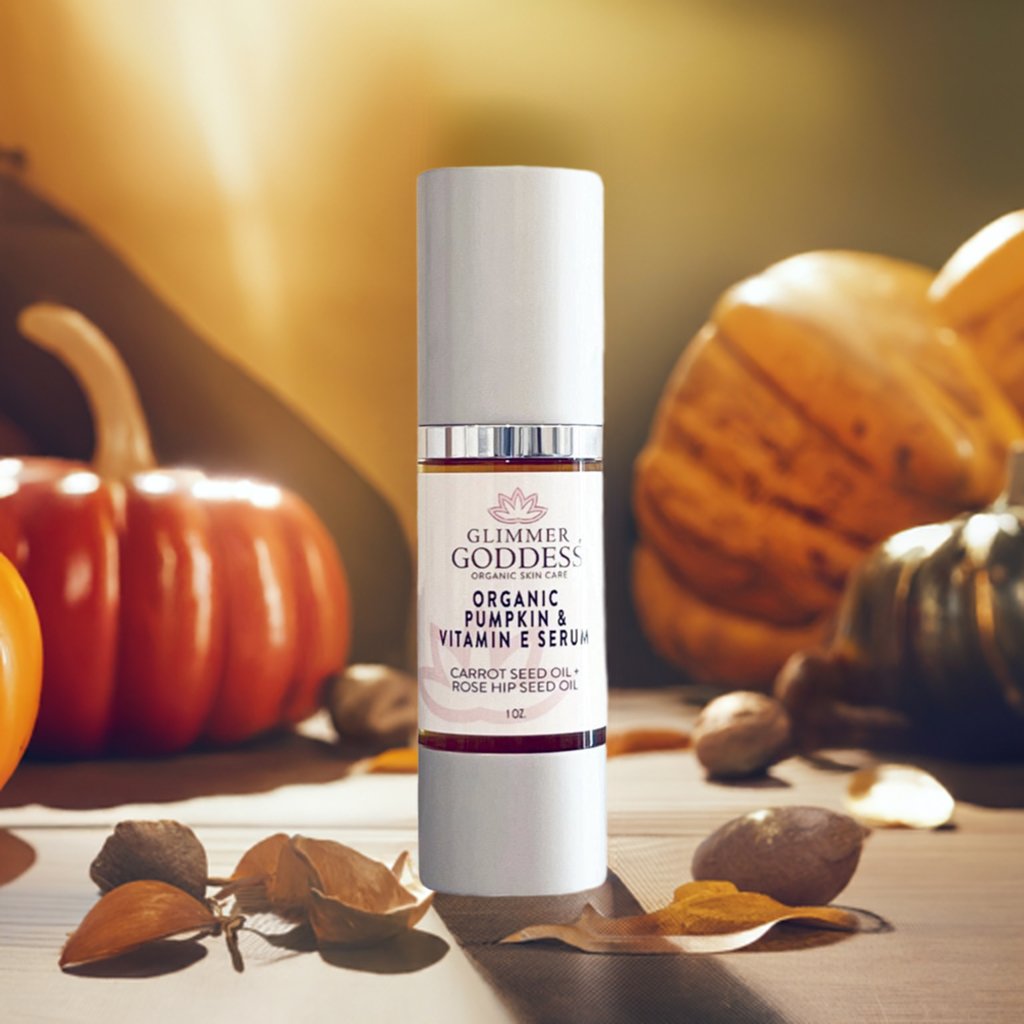 Organic pumpkin enzyme exfoliating serum by Glimmer Goddess – natural glow treatment for sensitive skin