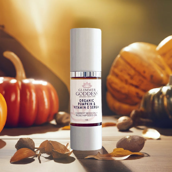 Organic pumpkin enzyme exfoliating serum by Glimmer Goddess – natural glow treatment for sensitive skin
