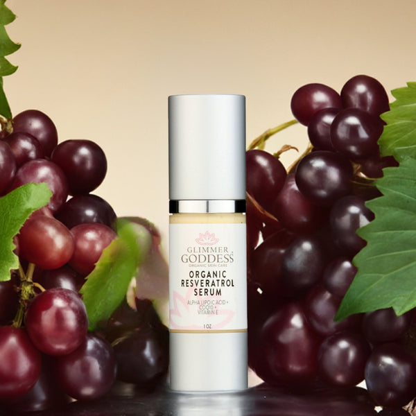 Organic resveratrol instant firming serum by Glimmer Goddess visibly smoothing fine lines on skin