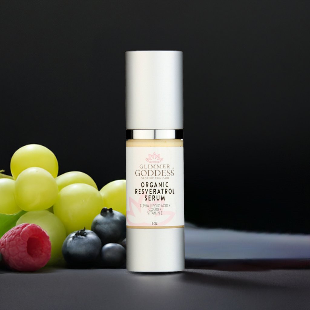 Glimmer Goddess organic resveratrol instant firming serum — vegan cruelty-free anti-aging skincare handcrafted in Texas
