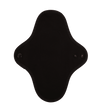 Close-up of hannahPAD black reusable pantyliner showing recyclable plastic snaps and breathable organic fabric detail