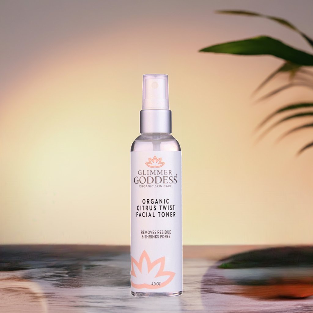 Organic rose water toner applied with cotton pad on clean skin for radiant complexion