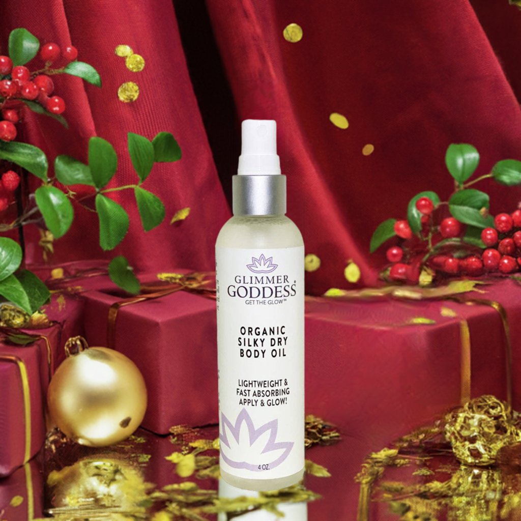 Organic Silky Dry Body Oil by Glimmer Goddess with organic sunflower oil and vitamin E