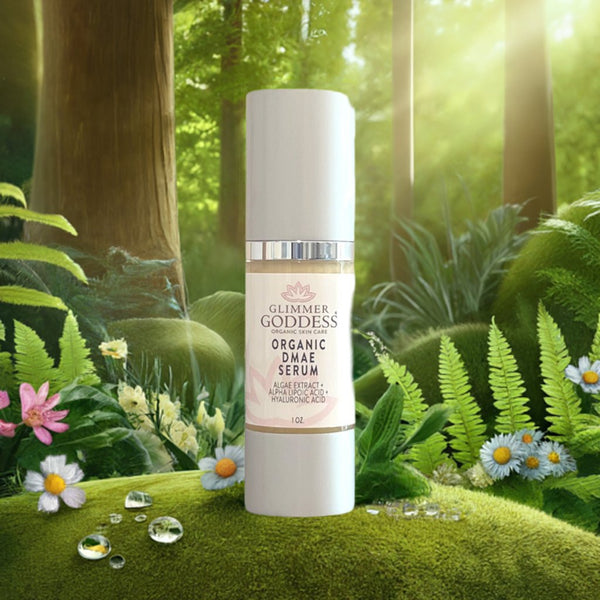 Organic DMAE firming serum by Glimmer Goddess — natural facelift treatment handcrafted in Texas