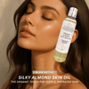 Organic almond skin oil texture being applied to smooth, luminous skin