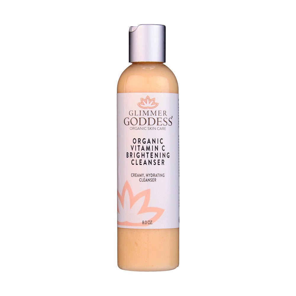 Glimmer Goddess Organic Vitamin C Brightening Cleanser bottle on clean white background