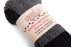 Gray alpaca socks with a label on a white background