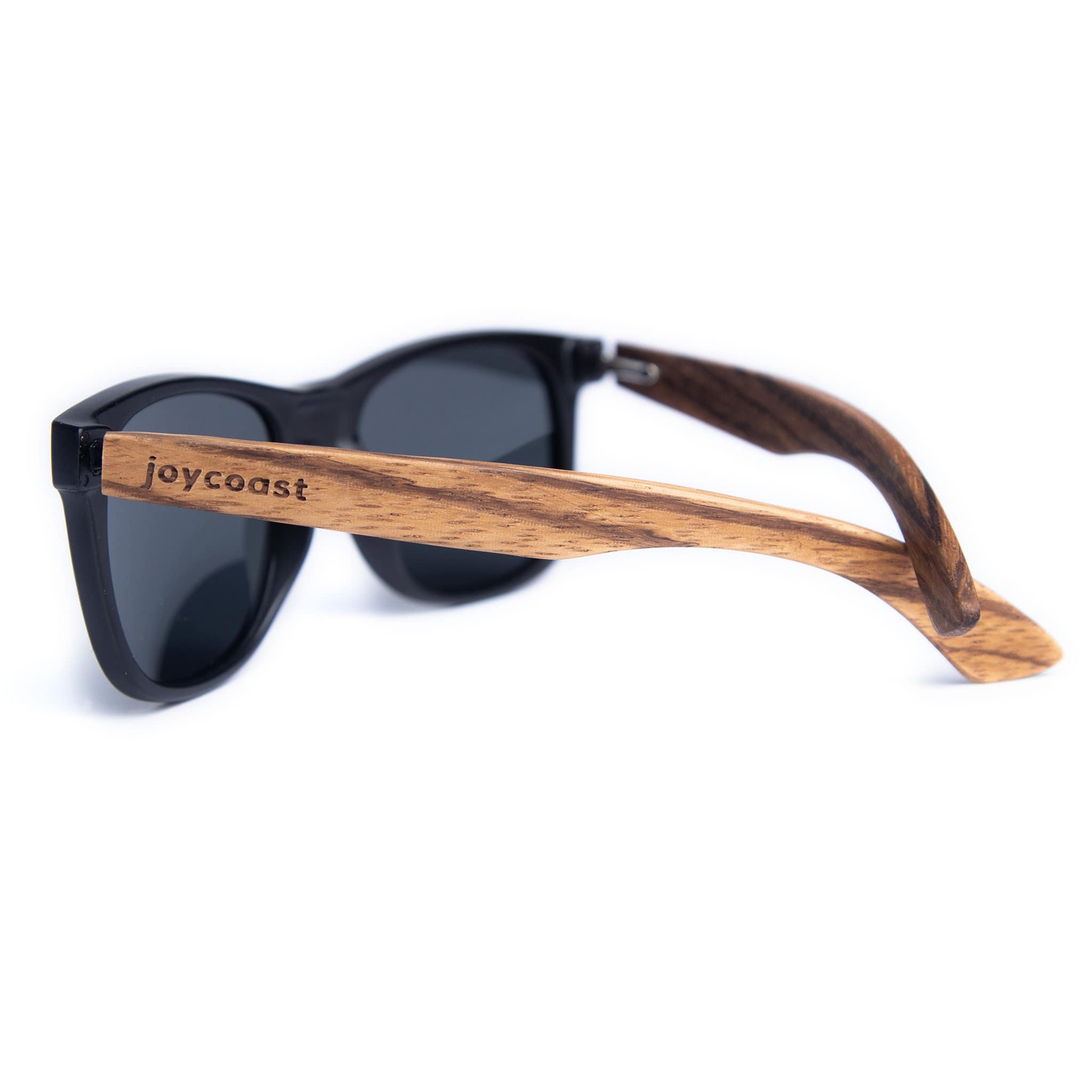 Joycoast Zebu Zebrawood sunglasses — back view showing temple arms and wood detail