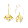 Gold leaf-shaped earrings on a white background