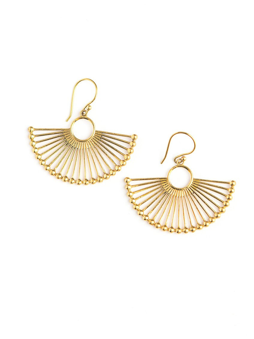 Gold palm leaf fan earrings handmade by women artisans in India – Fair Anita fair trade jewellery