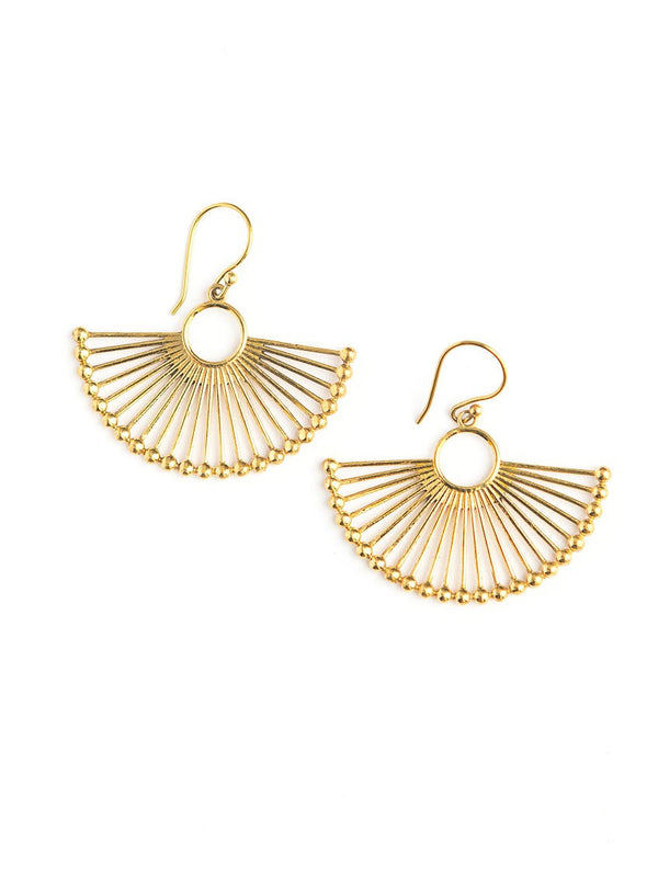 Gold palm leaf fan earrings handmade by women artisans in India – Fair Anita fair trade jewellery