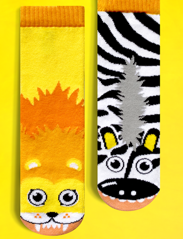 KIDS LION & ZEBRA NO SLIP SOCKS