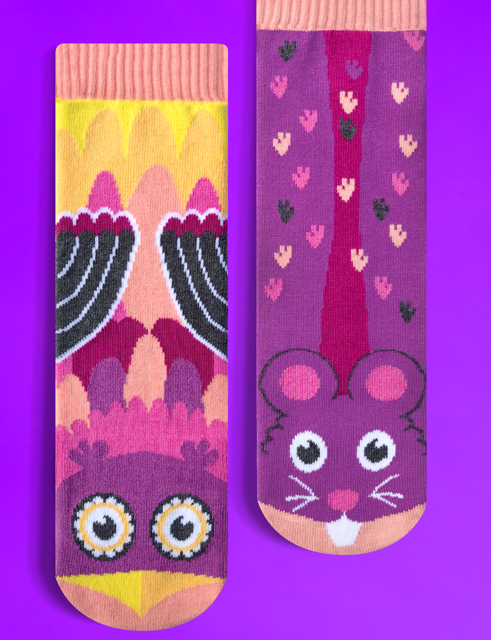 Add a touch of whimsy to your day with our Owl and Mouse mismatched socks. These soft and comfortable socks are perfect for anyone who loves animals and fun.