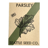 Seattle Seed Company Dark Green Italian Flat Leaf Parsley seed packet on white background
