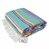 Colorful striped towel with tassels on a white background, featuring the brand 'West Path'.