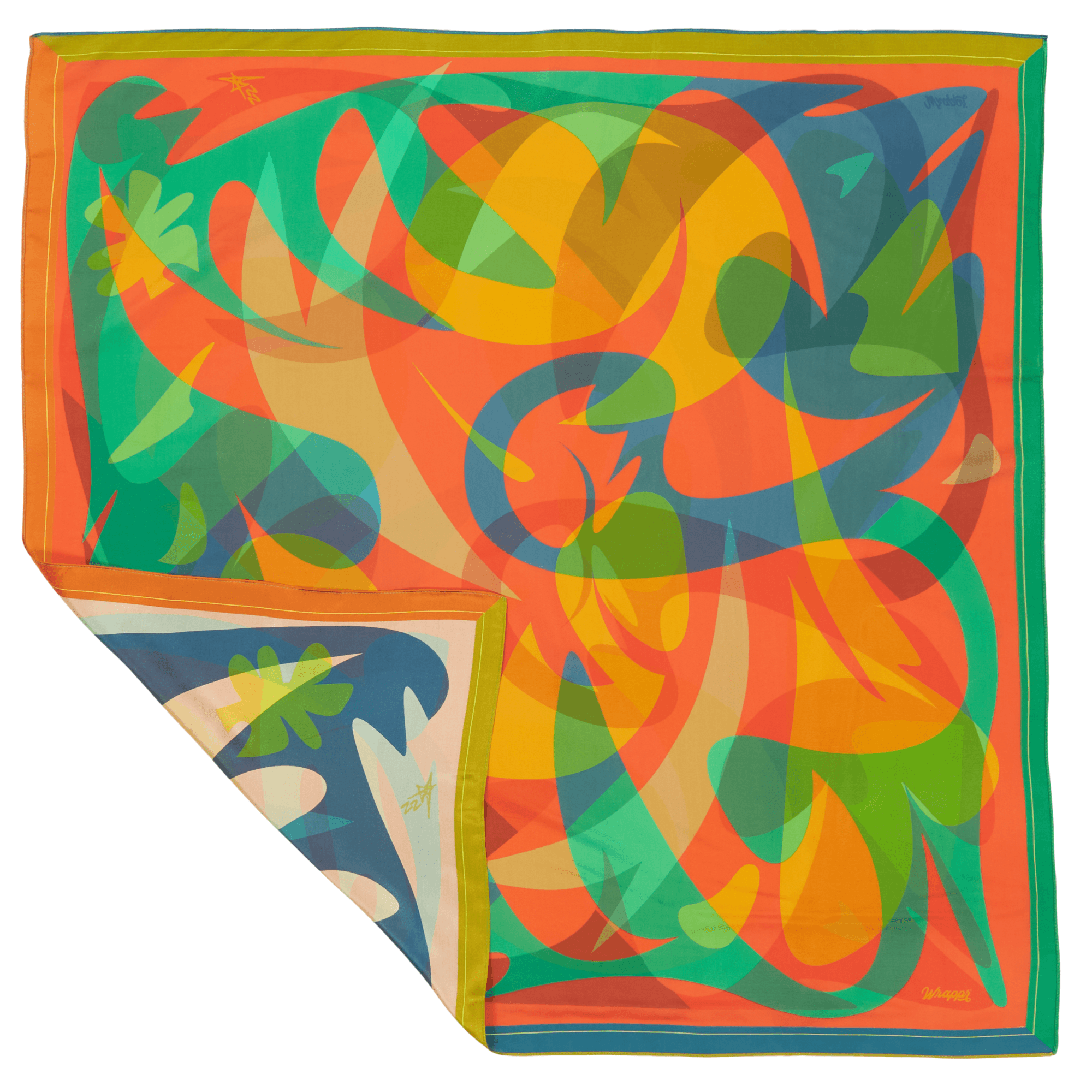 Patient Fire 35-inch mulberry silk furoshiki gift wrap featuring original artwork by Essery Waller from The Voice Collection