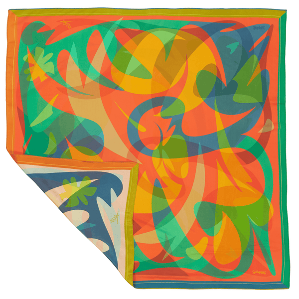 Patient Fire 35-inch mulberry silk furoshiki gift wrap featuring original artwork by Essery Waller from The Voice Collection