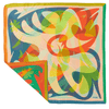 Flat lay of Patient Fire silk furoshiki wrap showing full 90cm square print design by artist Essery Waller