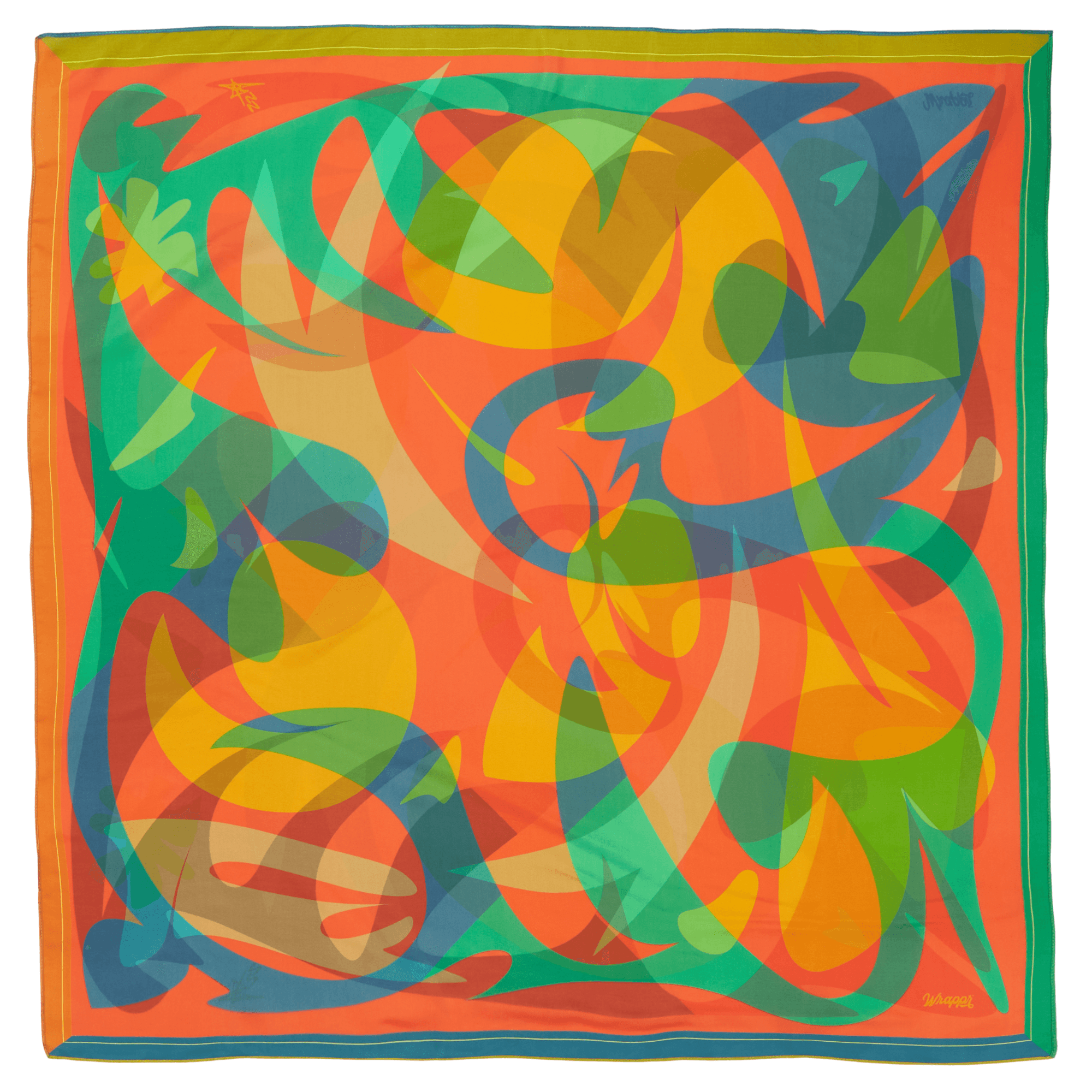 Close-up of Patient Fire mulberry silk furoshiki texture and Essery Waller artwork from The Voice Collection
