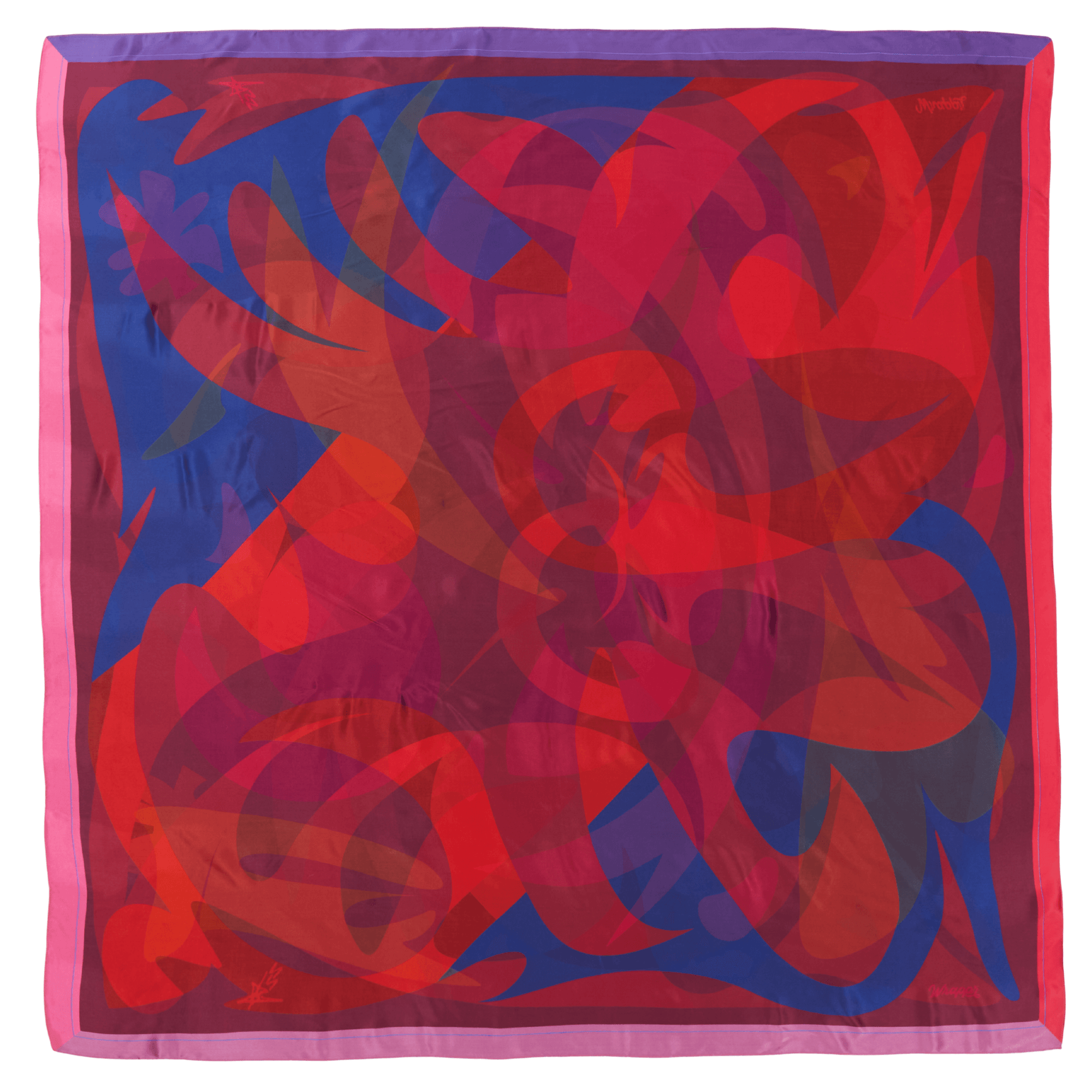 Patient Heart furoshiki wrap draped as a scarf or shawl, showing versatile styling with Essery Waller's artwork