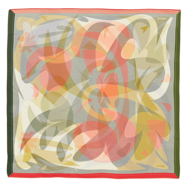 Abstract scarf with red, orange, and green colors on a white background