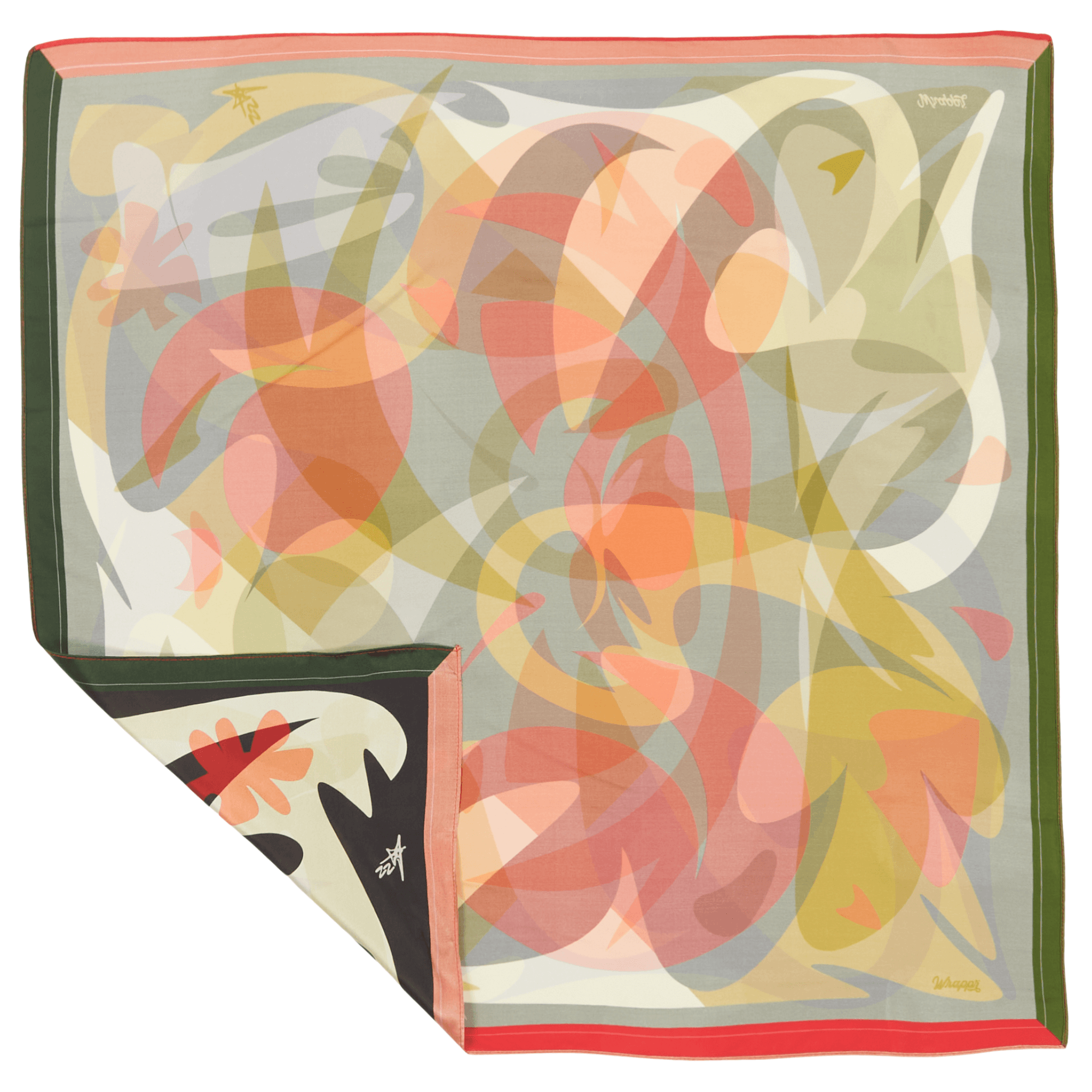 Patient Season silk furoshiki wrap by Essery Waller folded and styled as eco-friendly gift wrapping for a shoebox-sized present