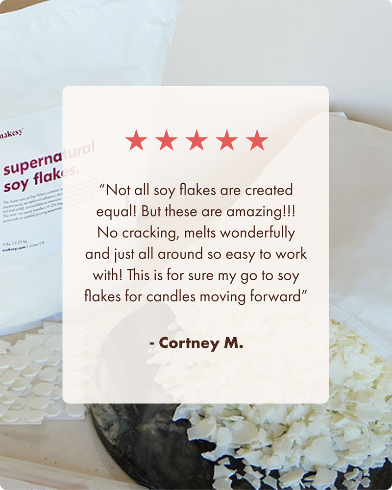Supernatural Soy Flakes™ candle wax product packaging — clean-burning bulk soy wax flakes