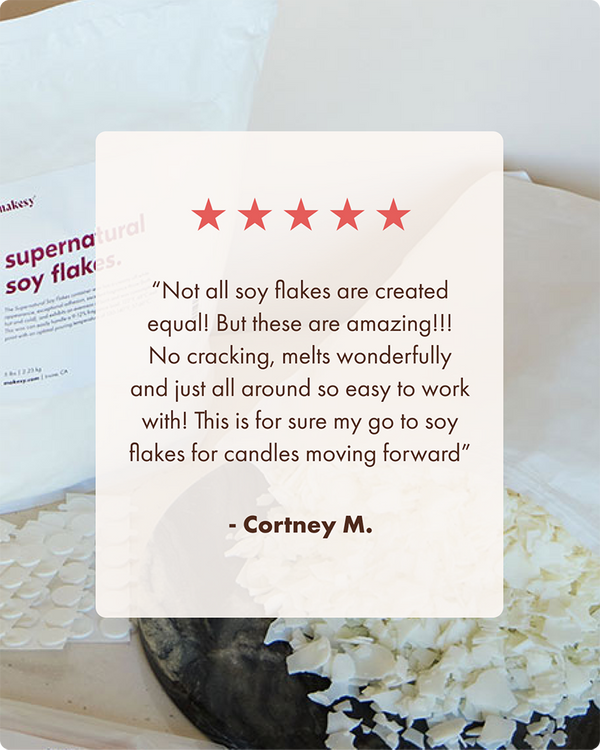 Supernatural Soy Flakes™ candle wax product packaging — clean-burning bulk soy wax flakes