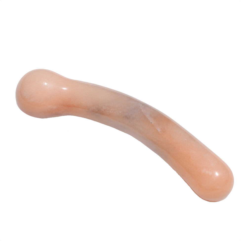 Peach Aventurine Bulbous Crescent crystal pleasure wand by Gemstone Yoni, smooth polished natural stone