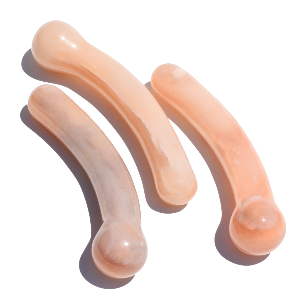 Close-up of Peach Aventurine Bulbous Crescent wand showing natural peach tone and crescent shape