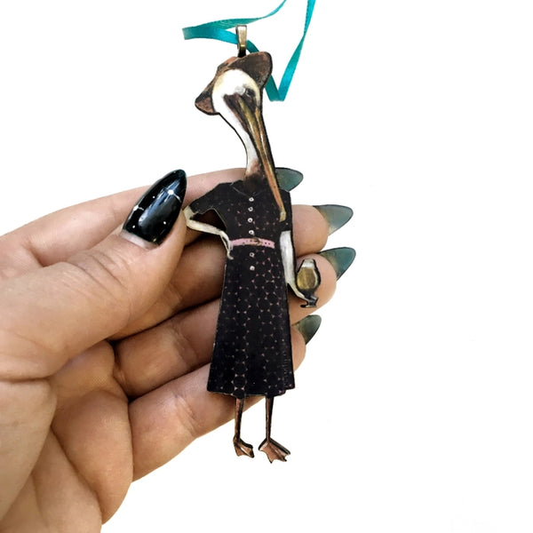 Celebrate the Season with a Whimsical Lady Pelican Christmas Ornament: Handmade in the USA