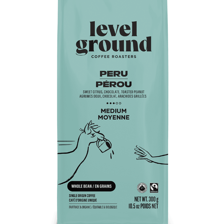 Peruvian medium roast coffee bag from Ethical Trade Co – Fair Trade certified and organic, roasted in small batches in Victoria BC