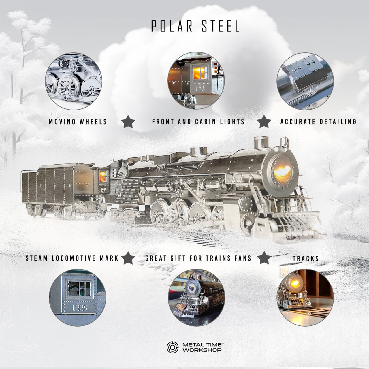 POLAR STEEL Mechanical Steam Train Model Building Kit