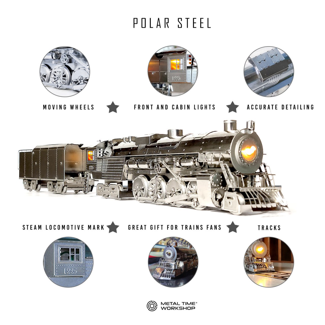 POLAR STEEL Mechanical Steam Train Model Building Kit
