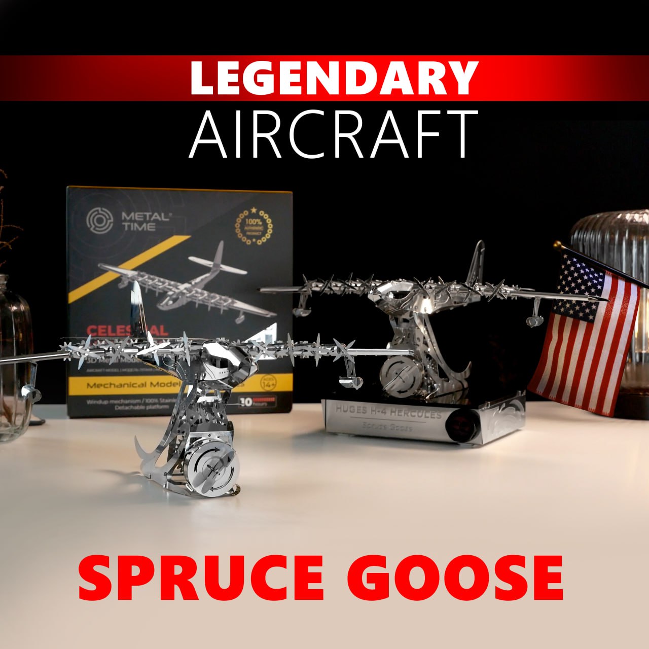 Assembled Celestial Hercules Spruce Goose metal model showing detailed construction